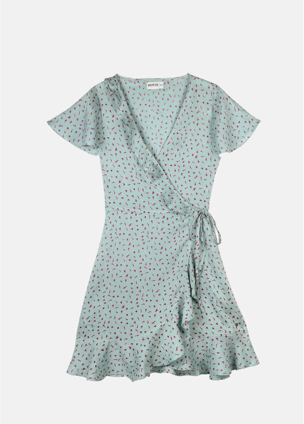 Vestido cruzado verde agua de Brownie. (49 euros).