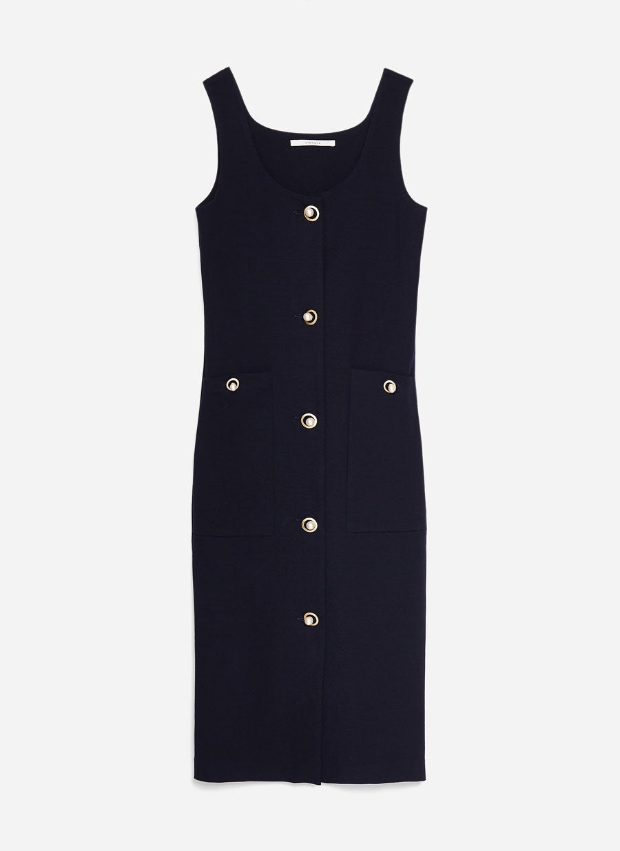 Vestido con botones de perlas de Uterqüe: 119 euros.