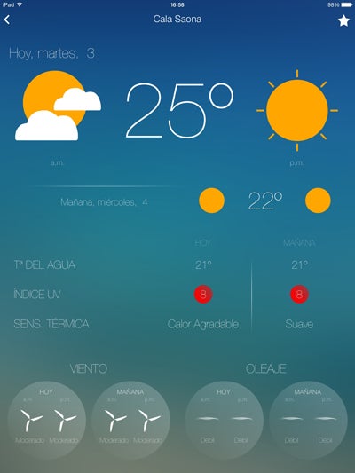 iPlaya : Si en tu equipaje va un bikini, traje de buceo o te acompaña una tabla de surf… ¡esta es tu app! iPlaya es totalmente completa porque tanto la playa a la que irás como sus alrededores, características y condiciones. Informa sobre el tiempo, la temperatura, el oleaje, el índice UV; pero también, su longitud y anchura, tipo de arena, servicios, seguridad, aparcamiento… Todo lo que quieras saber de tu playa está aquí.
