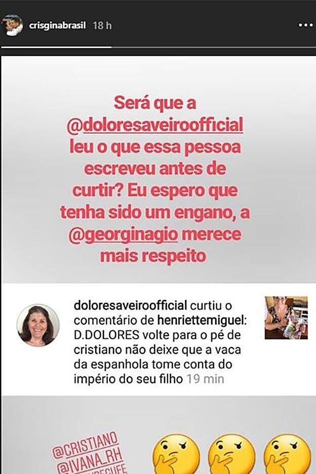 Los usuarios de Instagram han capturado la reacción de Dolores Aveiro a dicho comentario.