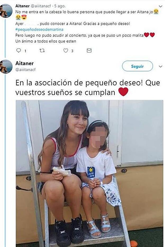 Aitana con la niña que deseaba conocerla.