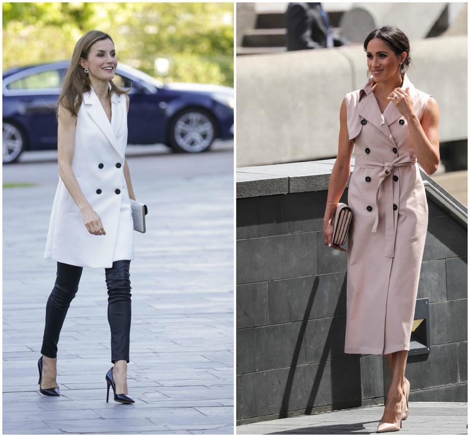 Dos looks muy diferentes y una prenda en común. Esta vez, Letizia y Meghan Markle empatan....