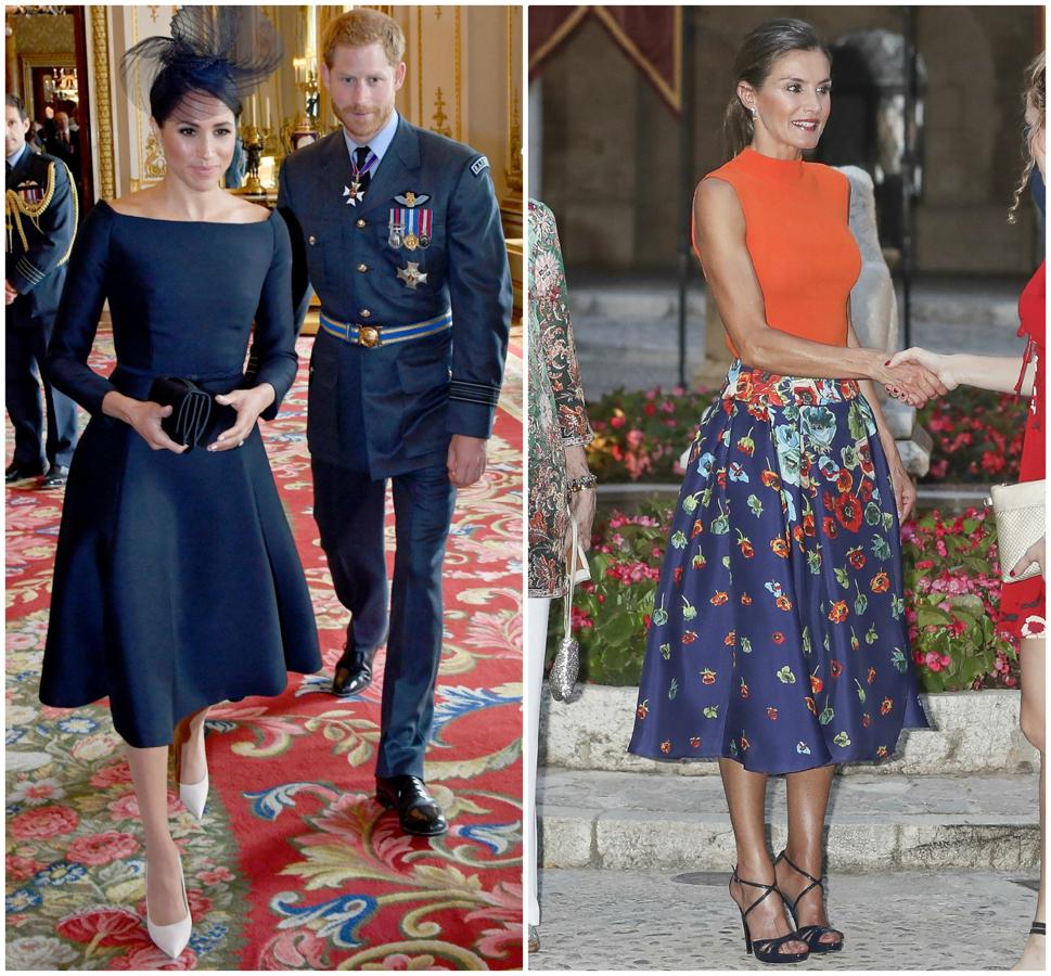 El 'new look' lleva el nombre de Dior, así que aunque Letizia estaba impecable con  su look con suéter naranja y falda de flores de Carolina Herrera , nos quedamos con  el vestido de la 'maison' que vimos a Meghan Markle hace unas semanas.