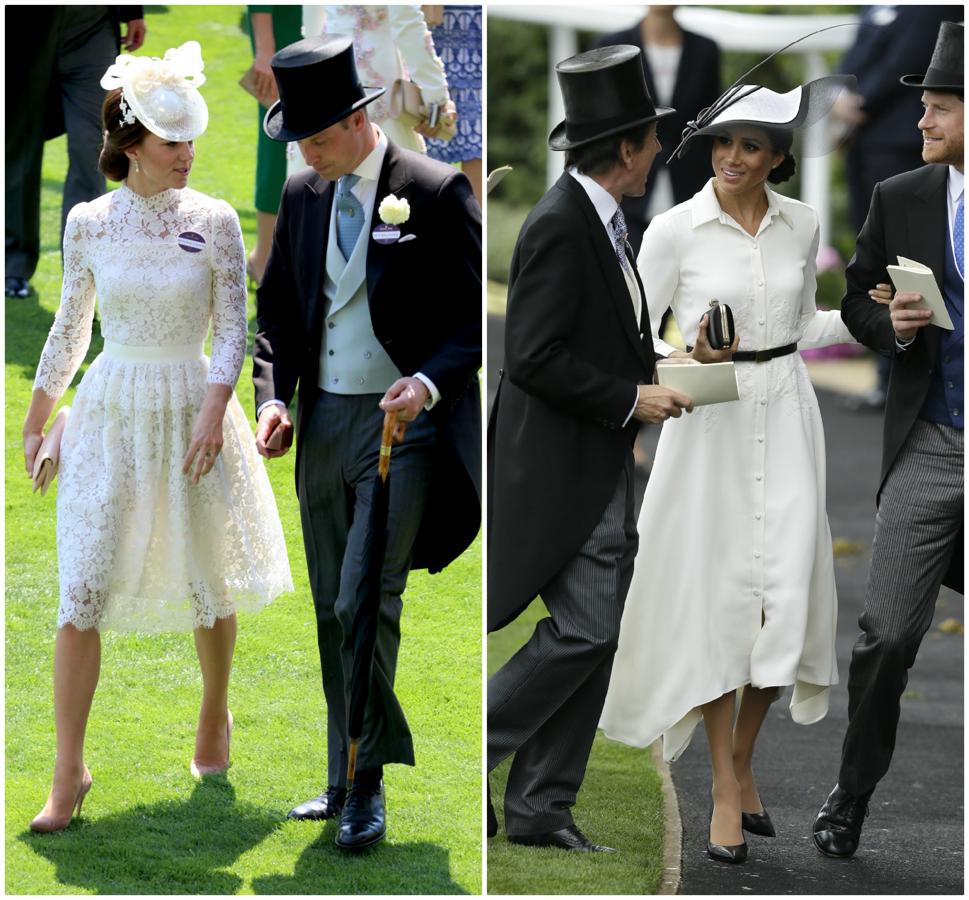 Aunque Kate iba perfecta en 2017 con este Alexander McQueen de encaje,  Meghan nos enamoró en su debut en las carreras de caballos con su vestido de inspiración vintage de Givenchy.