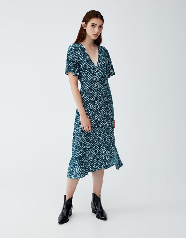 Vestido midi con botones y estampado floral, 29,99 euros.