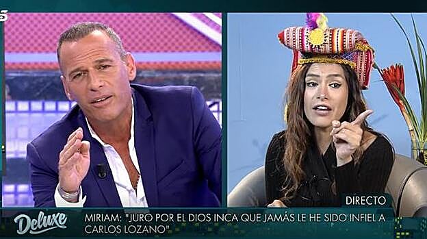Carlos Lozano y Miriam Saavedra durante el enfrentamiento en 'Sábado Deluxe'.