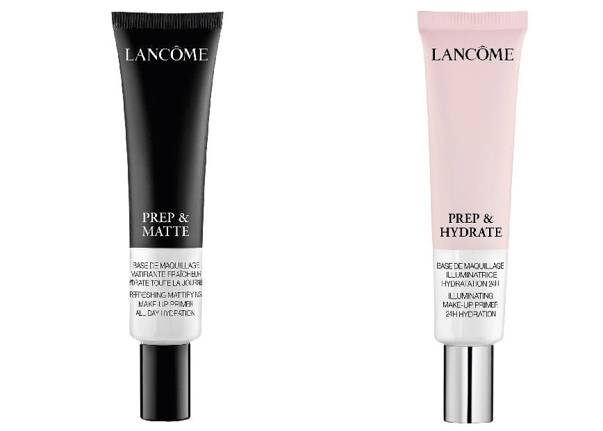 Te vas a hacer adicta a estas nuevas armas para un rostro impecable. Prep & Matte Base de Maquillaje Matificante (47 €) y Prep & Hydrate Base de Maquillaje Iluminadora (47 €) de Lancôme.