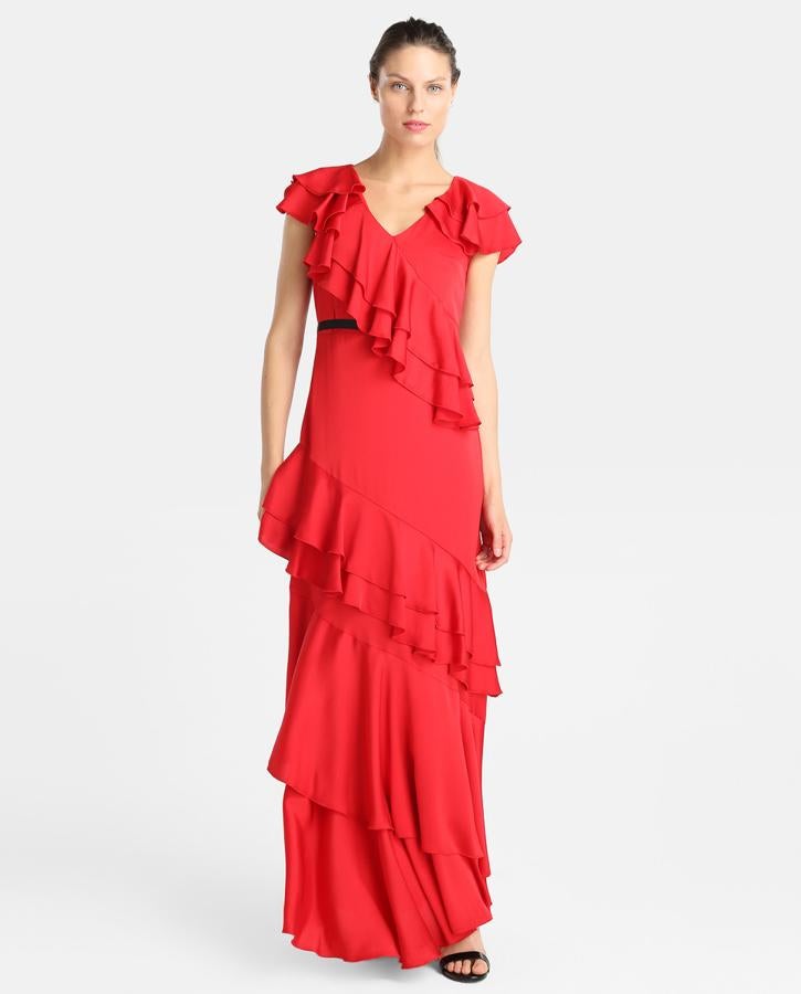 Rojo y volantes es igual a apuesta segura. Este vestido es un acierto, lo mires por donde lo mires. Precio: 38,70 euros en El Corte Inglés.