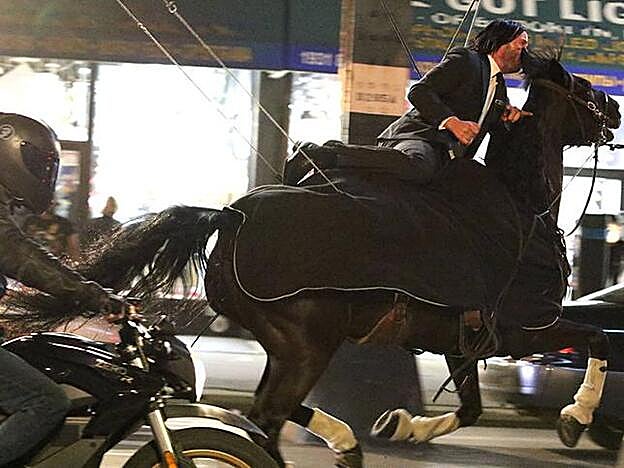 Keanu Reeves durante la película 'John Wick 3' en Nueva York.