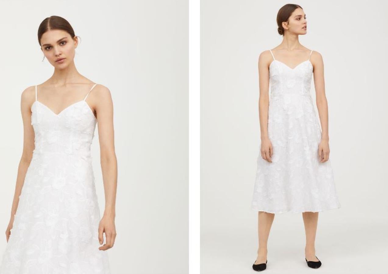 ¿Buscas un segundo vestido? Este es para ti. Esta pieza de tela con bordado, escote de pico, tirantes finos y ajustables y falda con vuelo puede ser tu mejor aliada en la fiesta de tu boda.