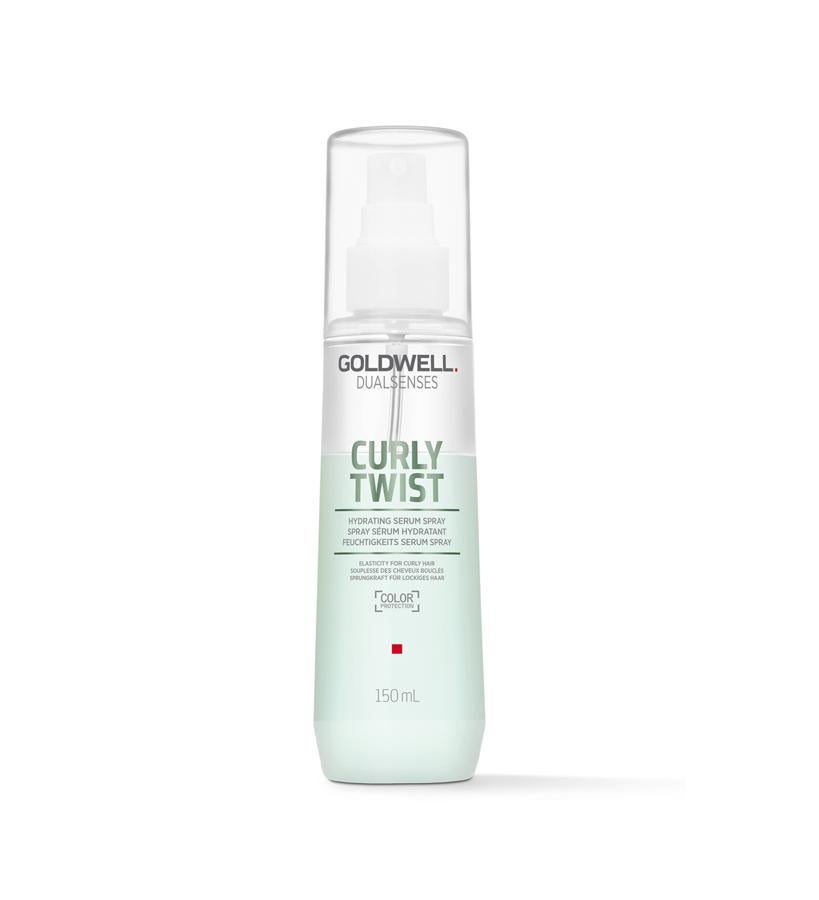 La formulación, con proteína de leche, de este acondicionador en spray fortalece e hidrata la fibra capilar y reactiva las ondas y rizos sin fuerza. Controla el nivel de encrespamiento y permite obtener una definición perfecta. Además, lleva protección térmica.  Hydrating Serum Spray Curly Twist de Goldwell  (28 €).