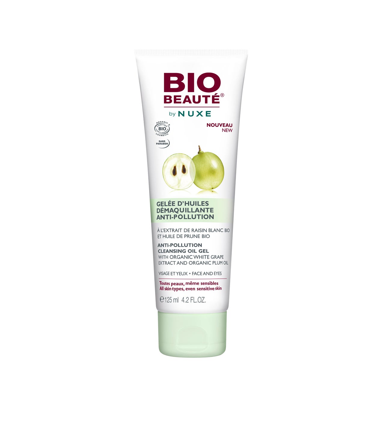 Gel desmaquillante – algo menos fundente que el bálsamo – con extracto de uva y aceite de ciruela, de la línea bio de Nuxe, Bio-Beauté de Nuxe (15,90 €).