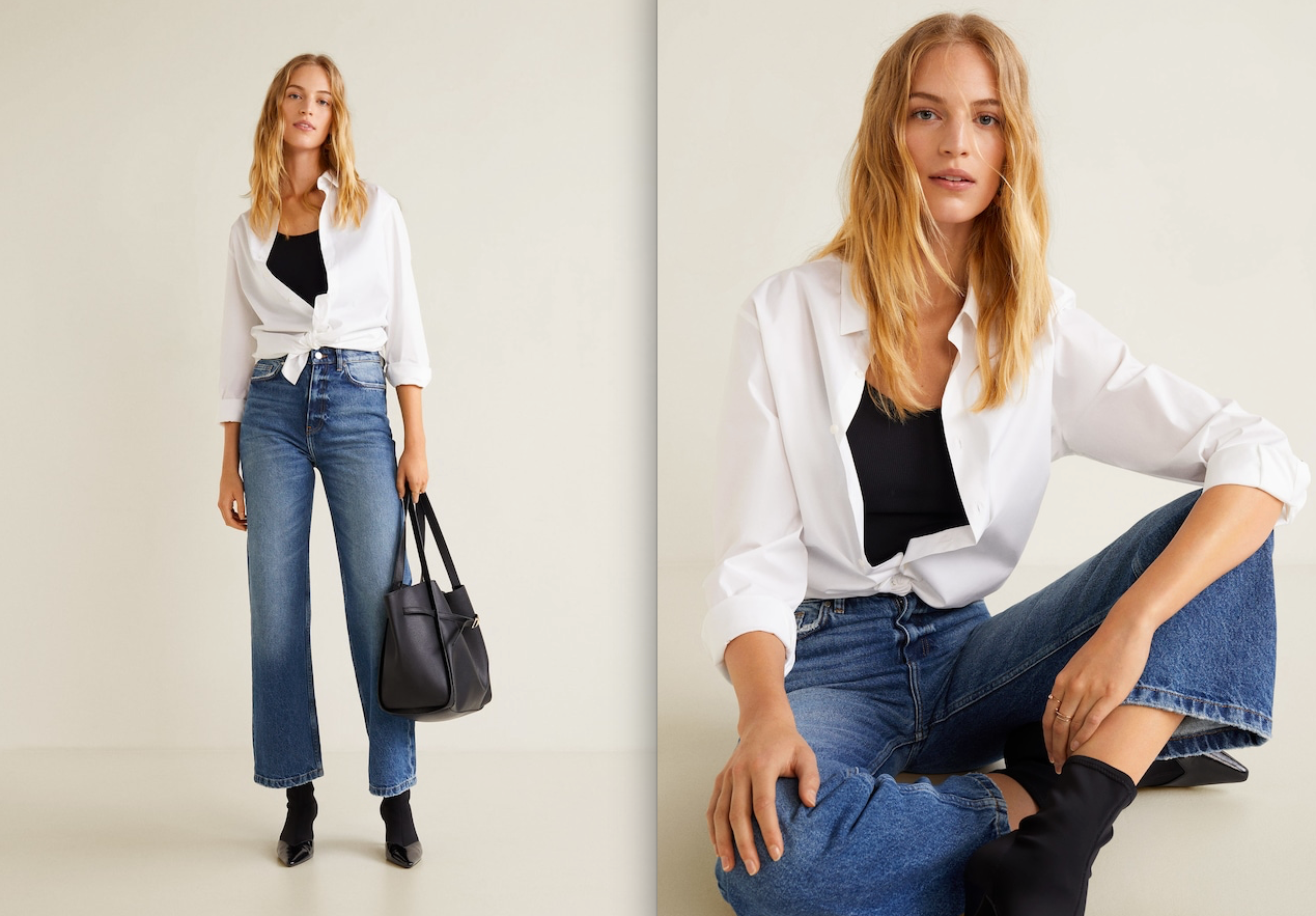 Otros vaqueros setenteros, clave esta temporada, son estos flare algo más discretos, pero súper efectivos: ajustadísimos hasta la rodilla y luego con esa pernera que se amplía tan icónica. Además de marcar perfectamente la silueta, son geniales para llevar con camisas ligeramente oversize. No hay jeans más rock'n'roll que estos (27,99 euros).