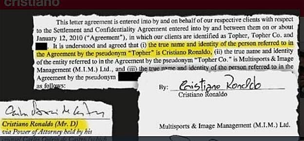 El presunto documento que probaría el delito sexual de Cristiano Ronaldo.