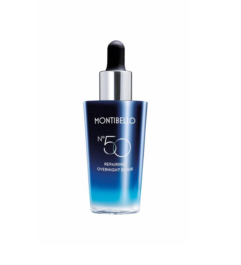Nº50 Repairing Overnight Elixir de Montibello. Contiene niacinamida para reparar el ADN celular ante los radicales libres. (76,10 €).