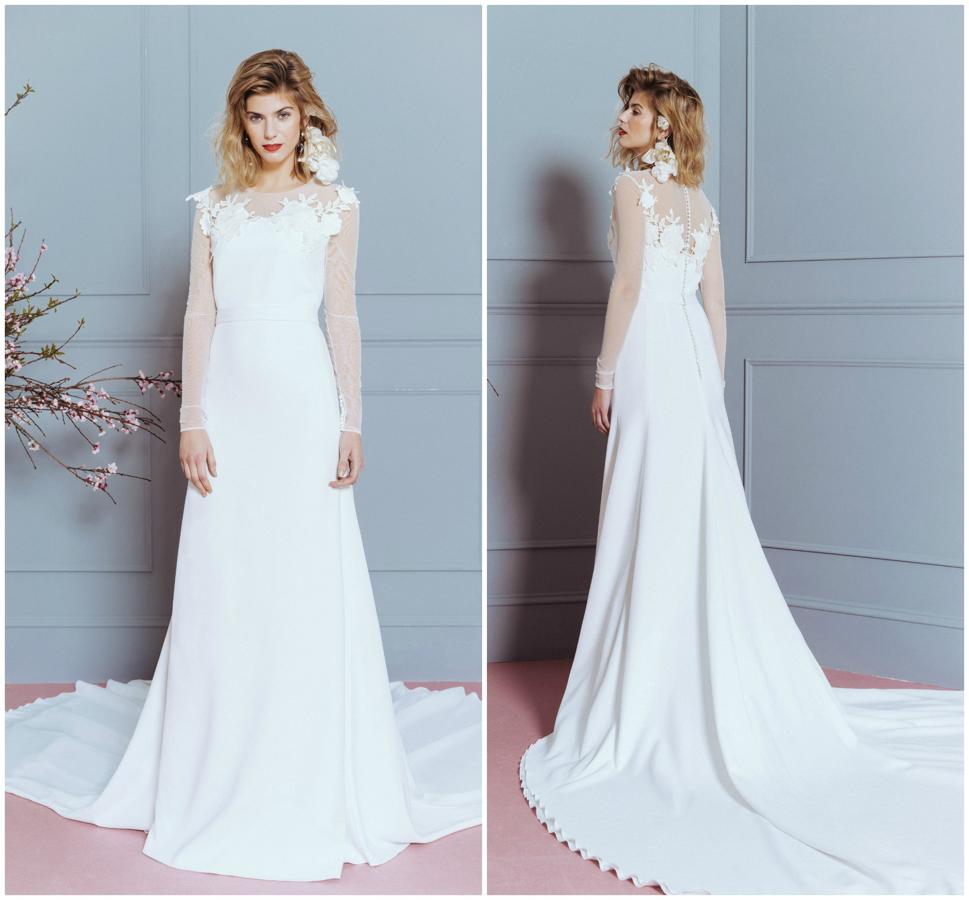 Los tulles de seda y el encaje chantilly dan forma a vestidos de novia tan impresionantes como este.