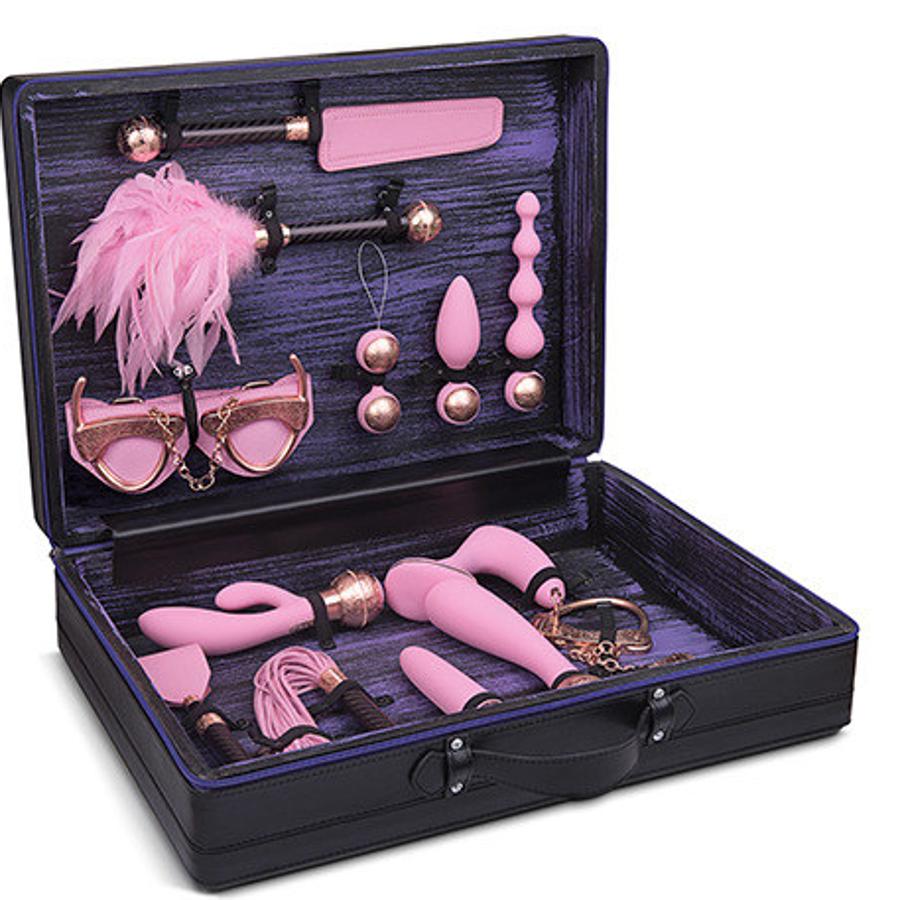 Para los amantes del  BDSM  y de la originalidad en general, esta lujosísima maleta condensa quince años de experiencia de la marca LELO. Compuesta por 12 artilugios que incluyen desde una máscara antifaz, fusta, grilletes, látigo o un “spanker”, pasando por la tecnología propia de LELO, en  varios estimuladores  a las tradicionales bolas chinas o los “plug” anales, todo ello bajo el diseño inconfundible de la firma y la sofisticación tecnológica. La versión con baño de oro de 18 quilates y silicona rosa (existe otra más asequible en negro y zinc) tiene un precio de 10.000 euros, aunque en el momento que consulto el producto se oferta a 7.999 euros.