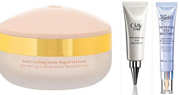 1. Soin Coaching Senior Regard et Lèvres de Stendhal (53 €). 2. Olya Eyes Pro-Retinol de Olay (29,90 €). 3. Youth Dose Eye Treatment de Kiehl’s (39 €).