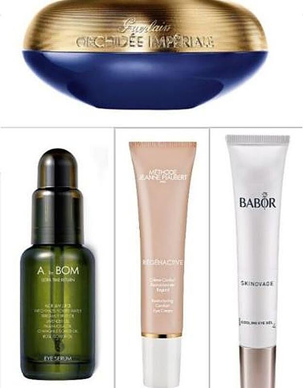 1. Orchidée Impériale Crema Contorno ojos y Labios de Guerlain (186,10 €). 2. Ultra Time Return Eye Serum de A. By Bom (39 €). 3. Régéneactiv Crema Confort Reestructurante para el Contorno de Ojos de Jeanne Piaubert (51 €). 4. Skinovage Purifying Eye Gel de Babor (46 €).