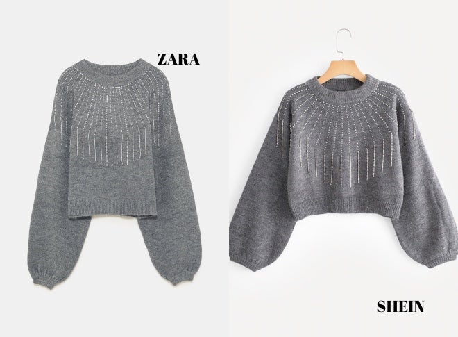 Jersey con abalorios en forma de flecos: 39,95 euros en Zara. En Shein lo puedes encontrar por 28 euros.