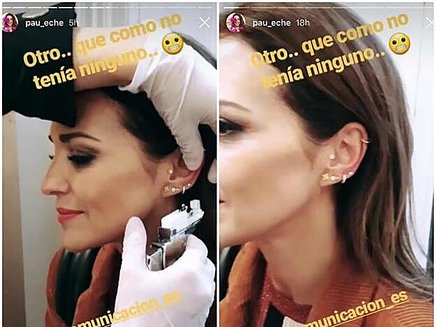 Paula Echevarría haciéndose un piercing nuevo en la oreja.