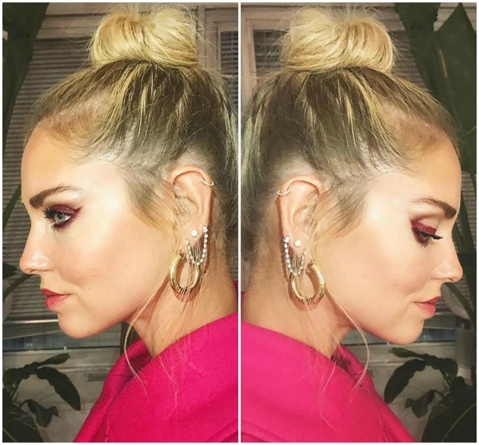 En este look Chiara Ferragni apuesta por el clásico moño de bailarina pero despeinado. Utiliza un spray texturizador para conseguir el efecto deseado.