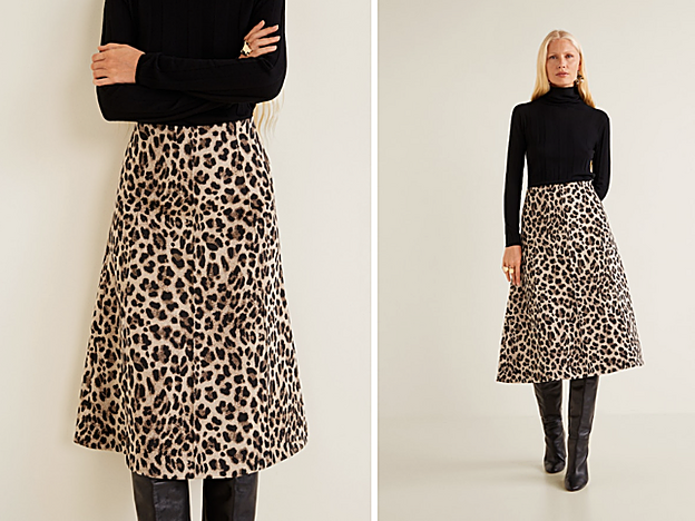 La falda sigue una silueta acampanada súper favorecedora.