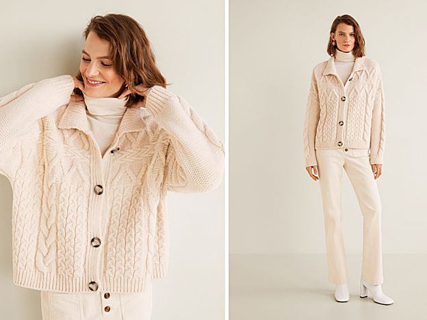 Chaqueta de cuello clásico y punto grueso.