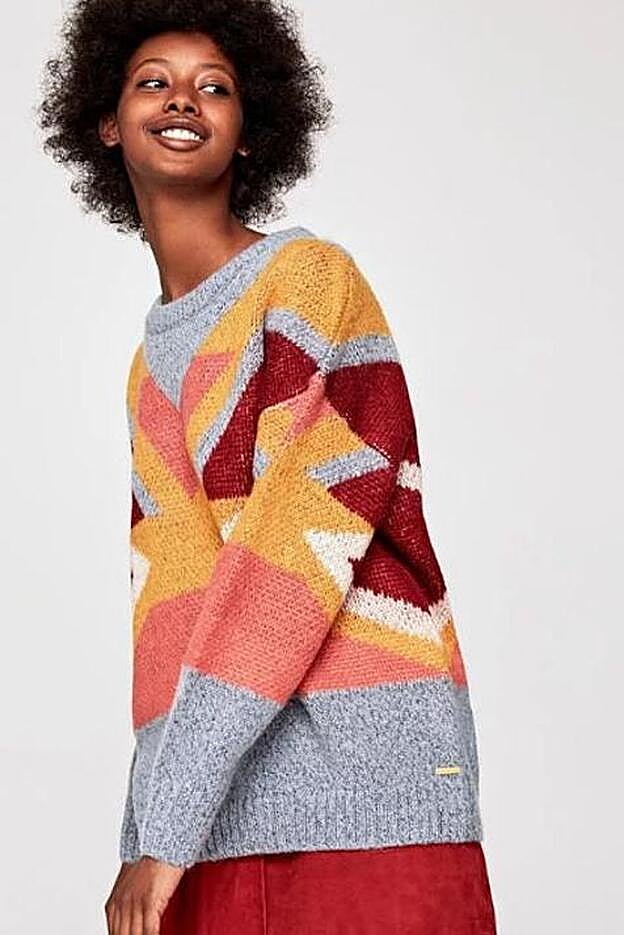 Jersey jacquard color block.