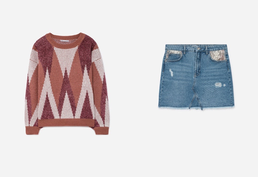 ersey jacquard de Lefties: 10 euros. Mini falda con detalle en los bolsillos: 18 euros en Lefties.