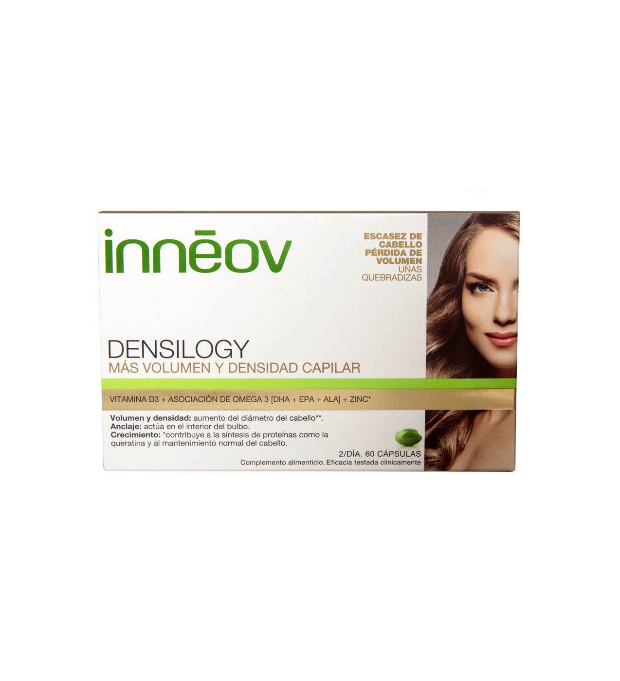 La nutricosmética capilar tiene la ventaja de que no sólo mejora el cabello, sino también las uñas. Eso sí, hay que darle al menos seis semanas para apreciar los resultados. Fórmulas como Innéov Densilogy ayudan a dar más densidad a la melena. (29,55 €).