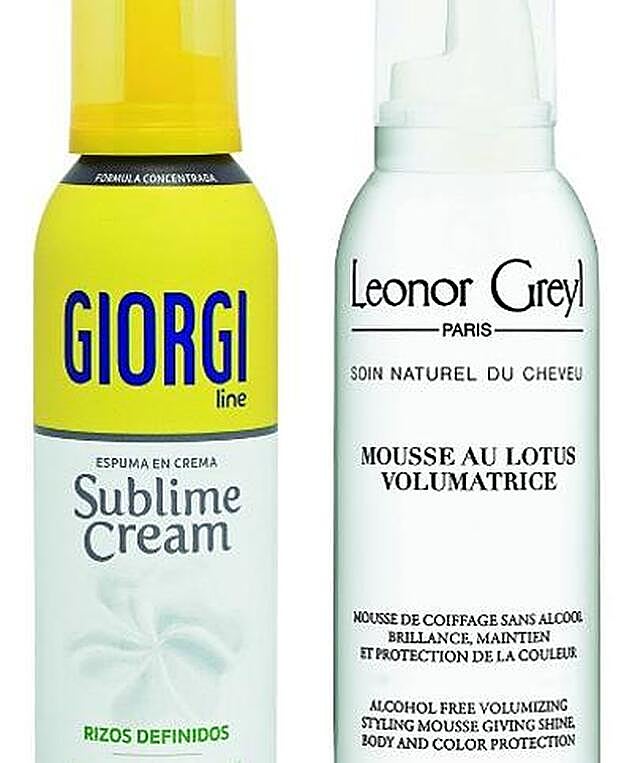 Sublime Cream Espuma Rizos Definidos de Giorgi (3,50 €). Mousse au Lotus Volumatrice de Leonor Greyl (29,60 €).