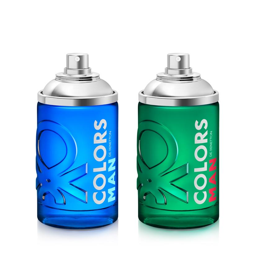 Blue, es más sensual y penetrante, mezclando limón, tequila, abedul, sandía, cilantro, enebro y almizcle. Green es fresca y especiada gracias a la combinación de bergamota, pimienta negra, cilantro, ámbar y madera de cedro.  Colors Man Blue y Colors Man Green, ambas de Benetton  (12,95 €/ unidad).