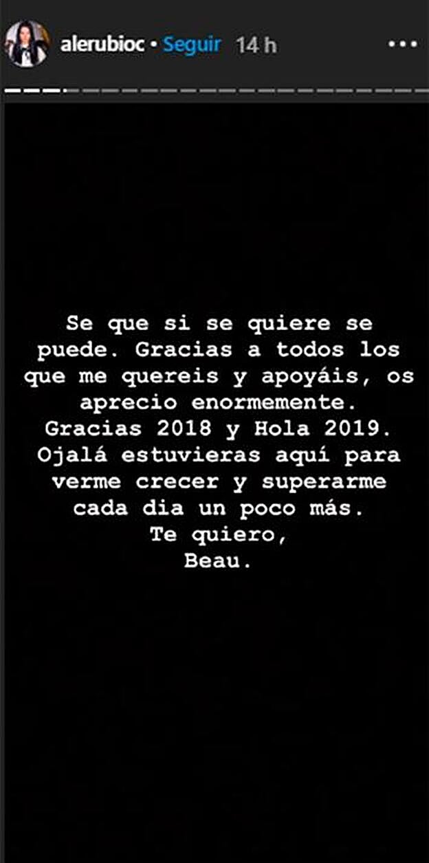 Este es el mensaje finald e la reflexión de Alejandra Rubio sobre 2018.