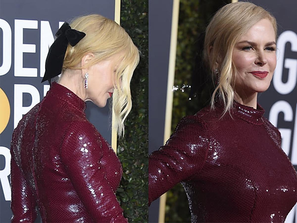 Nicole Kidman prefirió apostar por un moño bajo con accesorio tipo lazo incluido y con unos mechones despeinados en la parte delantera.