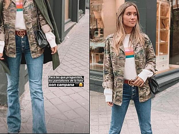 María Pombo con pantalones acampanados.