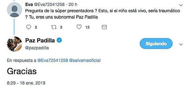 Así respondía al insulto de otro tuitero.