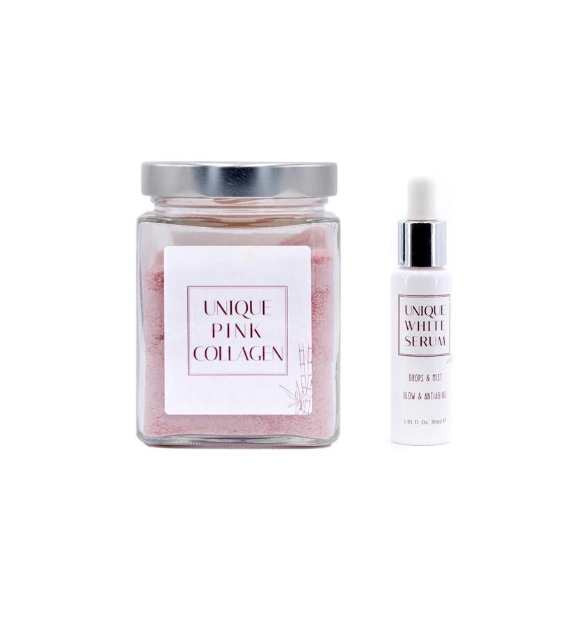 La farmacéutica Meritxell Martí ha creado un tratamiento completo para dar luminosidad (glow) y firmeza (up) a la piel. Además evita la acumulación de toxinas en el sistema digestivo y ayuda a que se absorban todos los nutrientes necesarios para el buen funcionamiento del metabolismo, mejorando la flora bacteriana natural, la renovación celular, energética y el riego sanguíneo cutáneo. Asimismo, tiene gran capacidad antioxidante y captadora de radicales libres. Con el tiempo, disminuirá la flacidez tanto facial como corporal. (Pink Collagen, 80 € y Serum, 70 €).