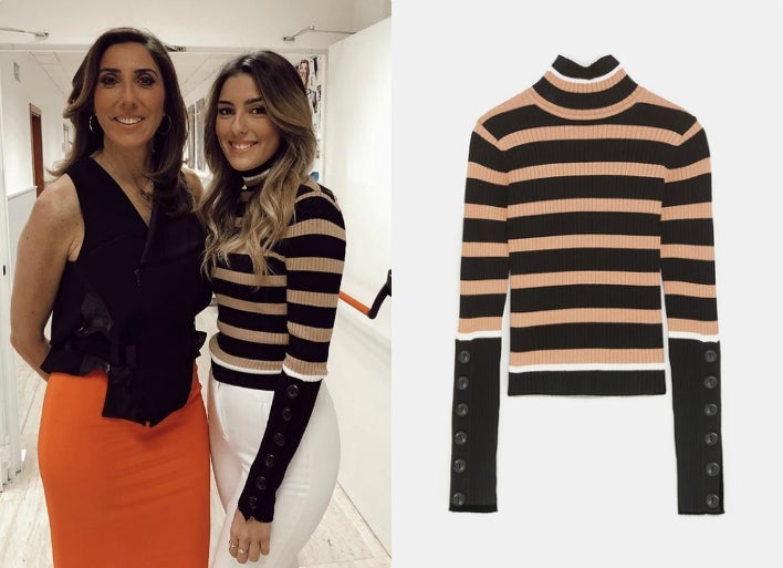 Un jersey de punto fino es lo que debes comprar ahora para que el entretiempo no te pille por sorpresa. Este de rayas que lleva Anna Padilla es de Zara y cuesta 19,95 euros.