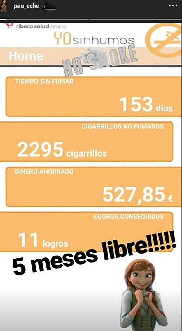 Paula Echevarría lleva 5 meses sin fumar.
