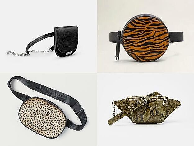 1. Riñonera de Zara con textura animal print. (19,99 euros). 2. Riñonera cinturón de Mango con estampado de tigre. (29,99 euros). 3. Riñonera con estampado de leopardo de H&M (14,99 euros). 4. Riñonera serpiente de Bershka. (15,99 euros).