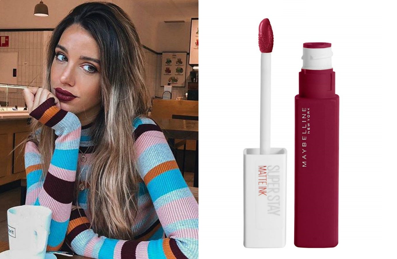 Este no es el labial favorito de Teresa Bass, la influencer acostumbra a lucir colores mucho más naturales y nude. Pero hemos elegido este porque le favorece muchísimo y es uno de los que más triunfó en su cuenta de Instagram. Es el modelo Super Stay Matte Ink de Maybelline en el tono Founder. De venta en Amazon. (7,72 euros).
