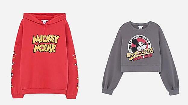 Sudadera de Mickey Mouse en color rojo (19,5 euros) y Sudadera de Mickey Mouse en color gris (18 euros).