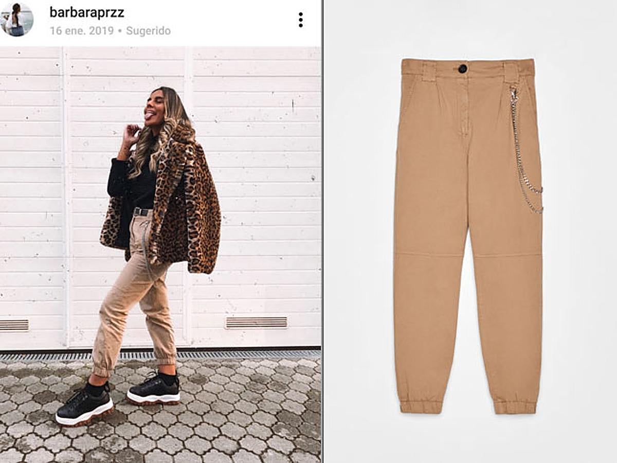 Bárbara Pérez no pudo resistirse a este pantalón de estilo militar con detalle de cadena de Bershka. Una de las prendas más guardadas de '21 Buttons' que te costará 25,95 euros.