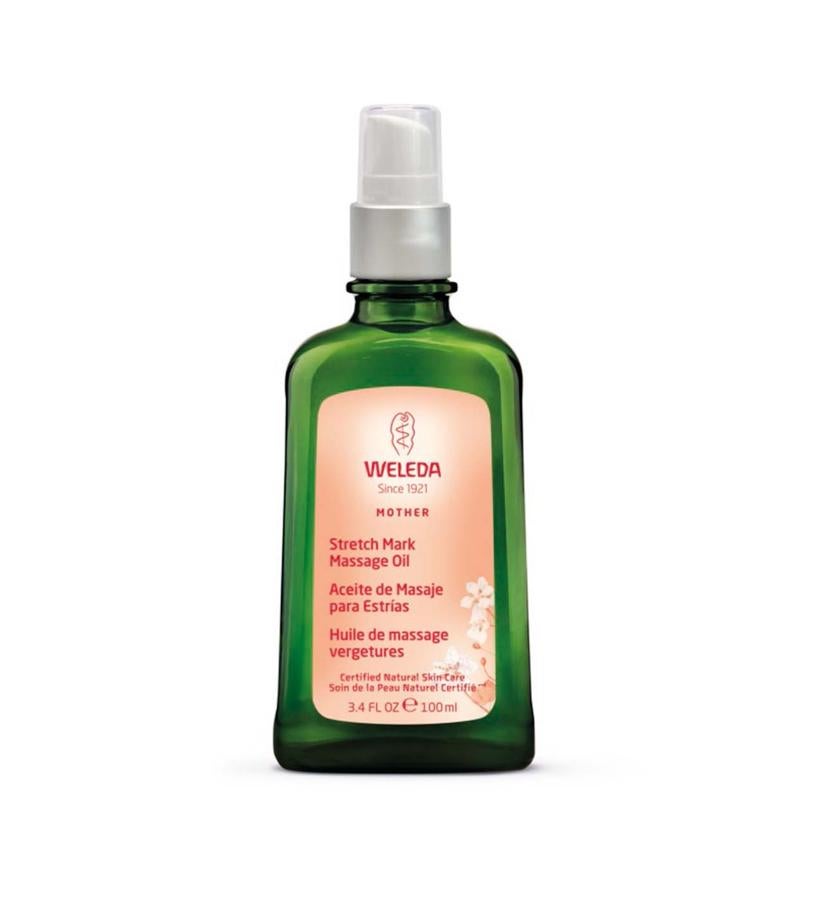 Previene y reduce las estrías que aparecen en el vientre, los muslos, las nalgas y en el pecho. Los aceites de almendra dulce y de jojoba suavizan e hidratan la piel. El aceite de germen de trigo, rico en vitamina E, junto con los extractos de árnica, tiene un efecto tonificante. El masaje con este aceite mejora la elasticidad de la piel. No interfiere con la ecografía. Al ser 100% natural se puede utilizar durante el embarazo y la lactancia. (20,30 €).