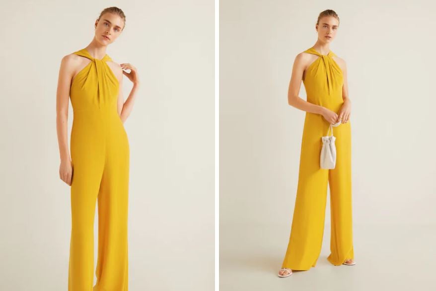 Fresco, primaverla y cómodo. Este mono largo amarillo con el cuello cruzado de Mango es perfecto para tus looks de invitada tanto de bodas y como de bautizos o comuniones. (49,99 euros) Una compra de la que no te vas a arrepentir. Incluso lo volverás a sacar del armario el año que viene.