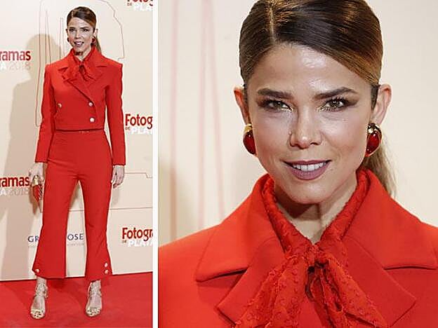 Juana Acosta acudió a los premios Fotogramas de Plata 2018 con un look 'total red' y con un maquillaje de ojos rasgado y con brillos dorados.