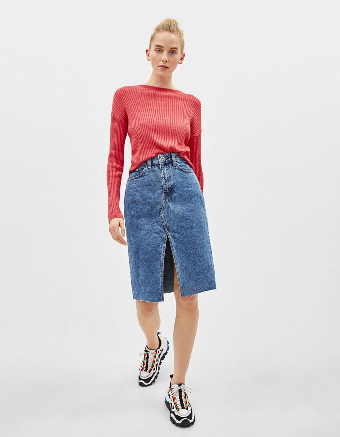 Jersey de punto en color rosa, 9,59 euros.