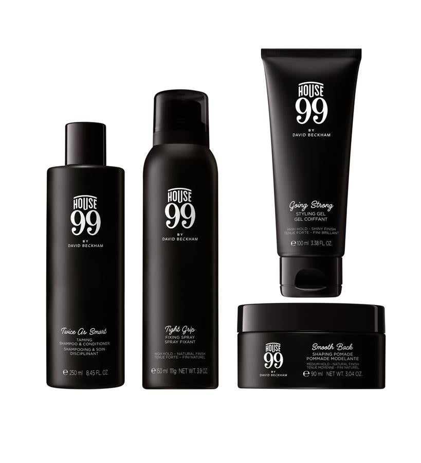 Para los padres que aún tienen pelo y no renuncian a llevar el peinado a la última, como los que suele lucir David Beckham, la marca de belleza del futbolista ofrece diferentes referencias de lavado y styling. Champú dos en uno  Twice As Smart ; producto de peinado  Thight Grip , que aporta un gran control del cabello y un brillo saludable; gel clásico con mucho brillo  Going Strong , y pomada moldeadora de fijación media  Smoth Back ; todos de  House 99  (18 €/ u).