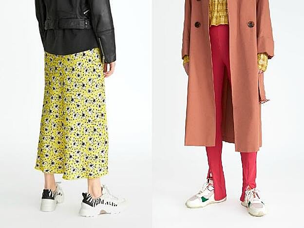 1. Zapatillas animal print con plataforma de 9 cm. (49,95 euros). 2. Deportivas combinadas rejillas multicolor. (39,95 euros). Todo de Zara.